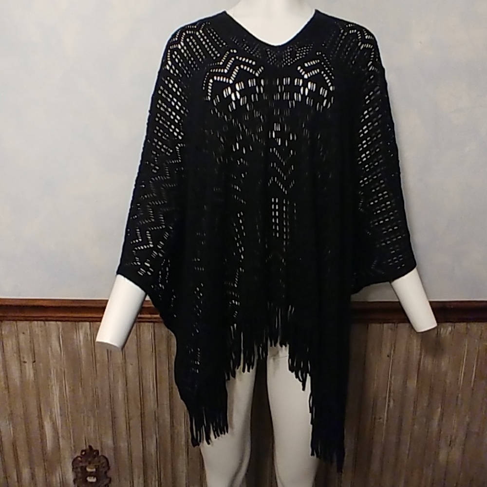 Amazing Oversized Black Knit Poncho OS